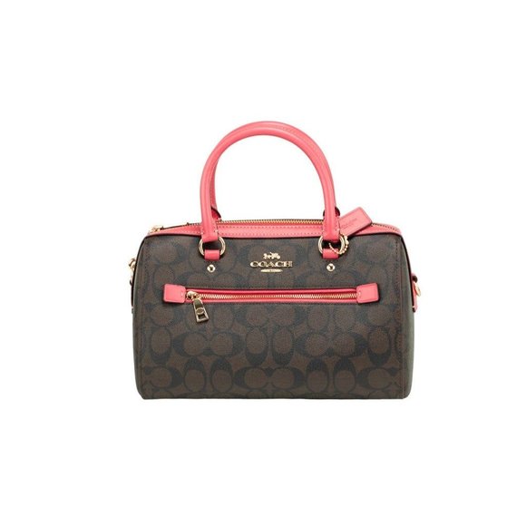 NEW Coach Rowan Medium Satchel Brown & Watermelon Signature Crossbody Handbag - Picture 7 of 7